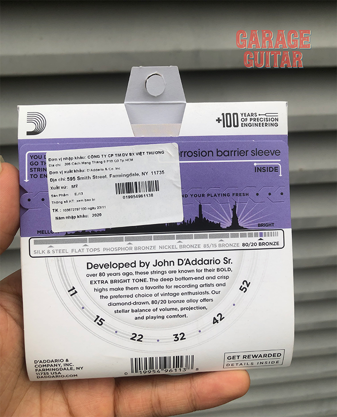 Dây Đàn Guitar Acoustic Daddario EJ13 mặt sau